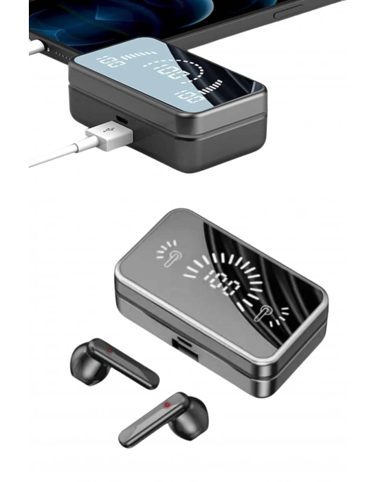 Powerbankli Bluetooth Kulaklık Yüksek Ses Aynalı Çift Dijital Gösterge Ekranı
