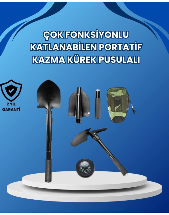 Profesyonel Dış Mekan Küreği – Testere, Kazma, Çekiç Özellikli, Katlanabilir Mekanizma