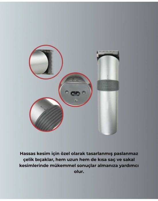 Profesyonel Erkek Tıraş Makinesi – Kablosuz, Paslanmaz Bıçaklı ve Tam Aksesuar