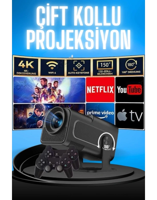 Projektör Siyah Android Taşınabilir Sinema Projeksiyon Wifi Destekli En Güncel Sürüm Akıllı