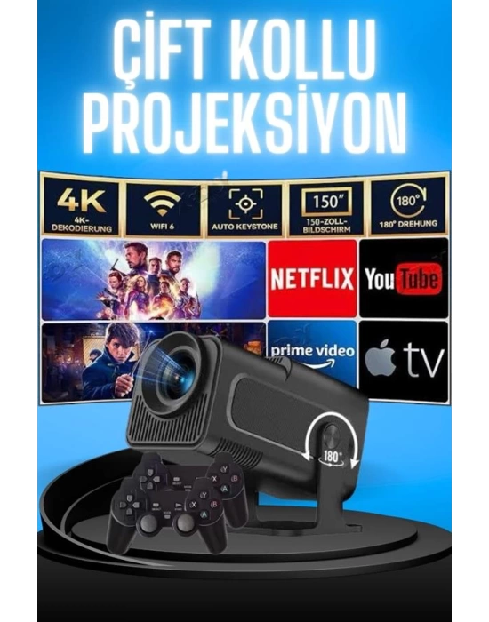 Projektör Siyah Android Taşınabilir Sinema Projeksiyon Wifi Destekli En Güncel Sürüm Akıllı