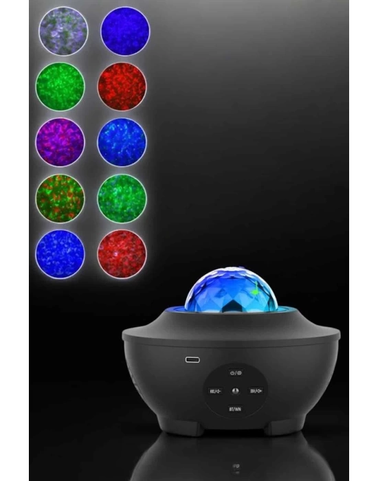 Projektör Yıldız Gece Lambası Disko Topu Bluetooth Bağlantılı Taşınabilir Şarjlı