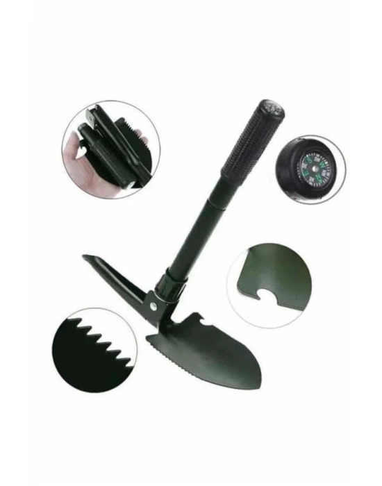 Pusulalı Katlanabilen Portatif Çantalı Mini Kazma Kürek Seti