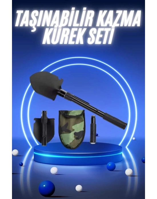 Pusulalı Katlanabilir Kazma Kürek Kamp Seti Kamp Küreği Portatif Çantalı