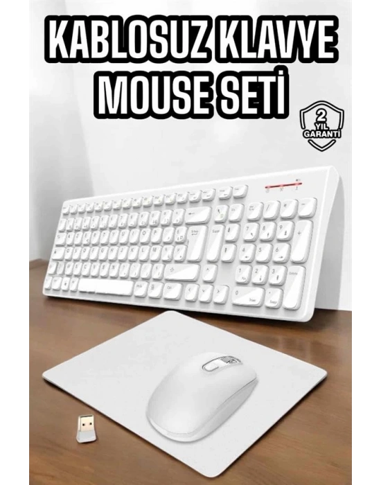 Q Klavye Beyaz Klavye Ve Mouse Seti Kablosuz USB Girişli
