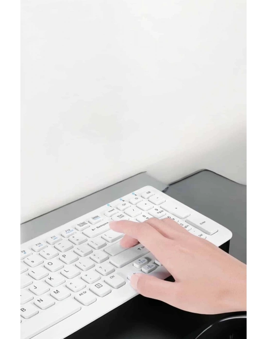 Q Klavye Beyaz Klavye Ve Mouse Seti Kablosuz USB Girişli
