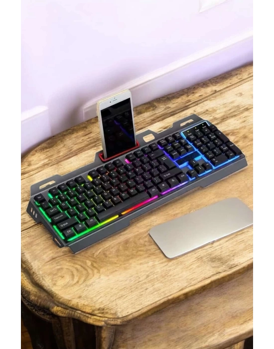 Q Klavye RGB Işıklı Klavye Ve Mouse Seti Kablolu Mouse Hediyeliş
