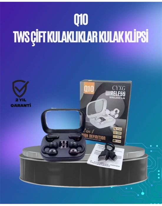 Q10 True Wireless Stereo Kulaklık – Ergonomik Tasarım, 10m Menzil, Type-C