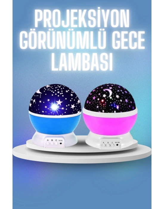 Renkli Yıldızlı Gökyüzü Projeksiyon Gece Lambası Pilli ve USB Kablolu