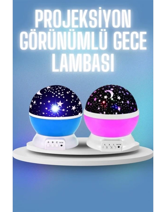 Renkli Yıldızlı Gökyüzü Projeksiyon Gece Lambası Pilli ve USB Kablolu