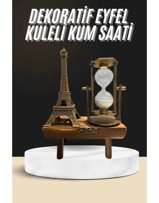Retro Eyfel Kulesi Ve Kum Saati Dekoratif Ahşap Görünümlü Masa Biblosu