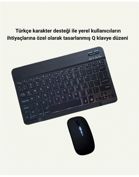 RGB Aydınlatmalı Şarjlı Kablosuz Klavye ve Mouse Seti – Modern ve Kompakt Tasarım