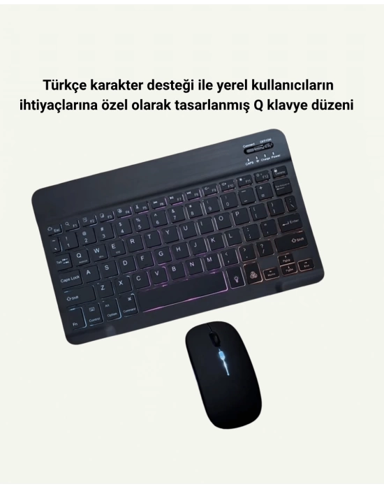 RGB Aydınlatmalı Şarjlı Kablosuz Klavye ve Mouse Seti – Modern ve Kompakt Tasarım