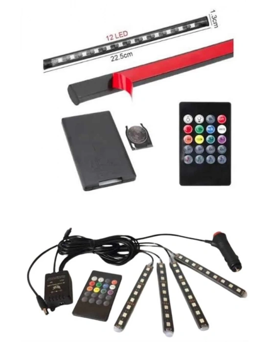RGB Işıklı Araç İçi Aydınlatma Kumandalı 12li Led Işık Renk Değiştirebilen