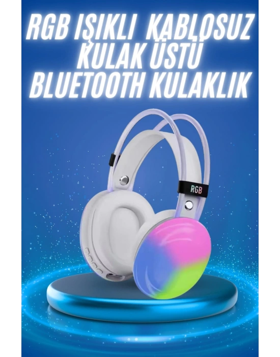 RGB Işıklı Yüksek Ses Kaliteli Kablosuz Kulak Üstü Bluetooth Kulaklık