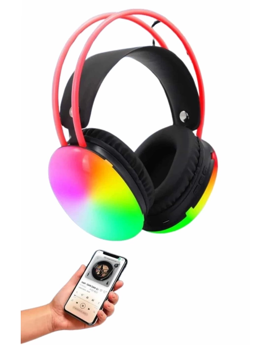 RGB Işıklı Yüksek Ses Kaliteli Kablosuz Kulak Üstü Bluetooth Kulaklık