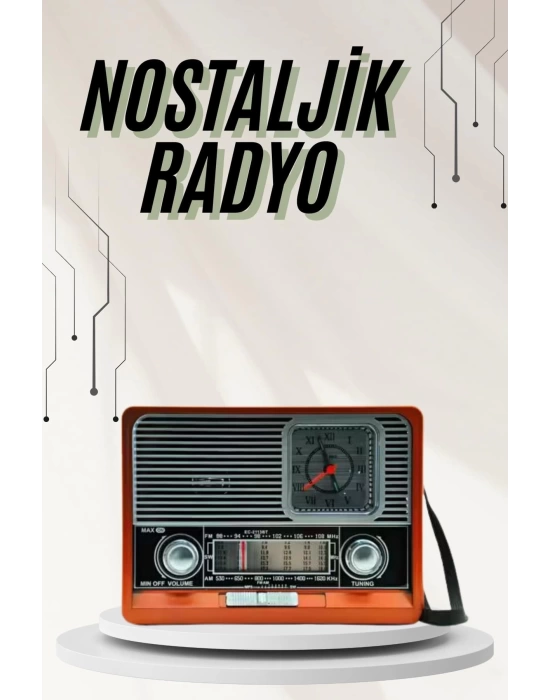 Saatli Fenerli Bluetooth Nostaljik Radyo AUX SD USB Girişli Bluetooth Hoparlör