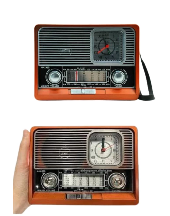 Saatli Fenerli Bluetooth Nostaljik Radyo AUX SD USB Girişli Bluetooth Hoparlör