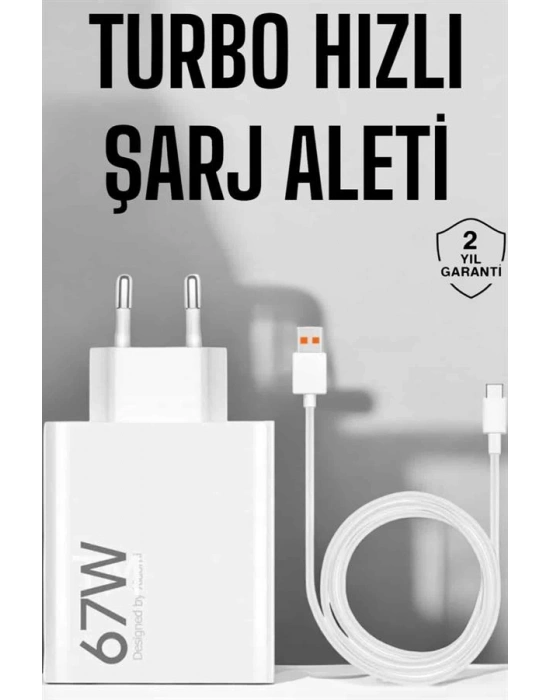 Şarj Aleti 67W Hızlı Şarj Turbo Type-C Uyumlu Şarj Adaptörü Kablosu