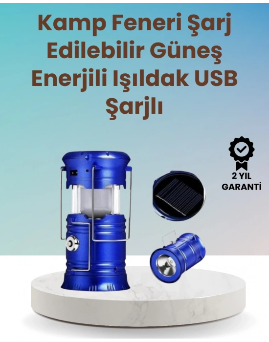 Şarj Edilebilir Güneş Enerjili Kızaklı Kamp Feneri – USB Çıkışlı, Katlanabilir, Dayanıklı ve Çok Fonksiyonlu
