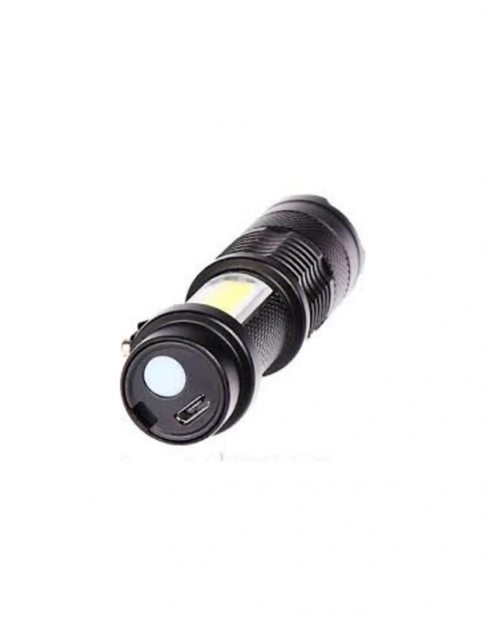 Şarjlı LED El Feneri - 14500 Pil Dahil, 4 Işık Modu, Mini Boy