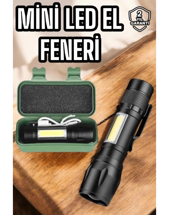 Şarjlı Metal Zoomlu El Feneri Işıldak Led Işık Taşınabilir El Lambası