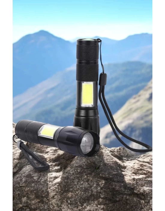Şarjlı Metal Zoomlu El Feneri Işıldak Led Işık Taşınabilir El Lambası