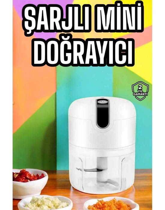 Şarjlı Portatif Doğrayıcı Mini Pratik Rondo El Doğrayıcı Üç Bıçaklı Çelik Bıçaklı