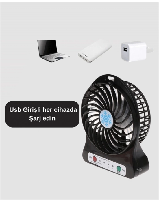 Şarjlı USB Fan – Masaüstü Mini Vantilatör, Taşınabilir, Işıklı, 3 Kademeli, Sessiz