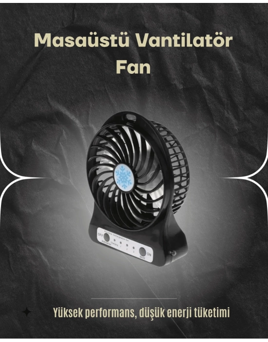 Şarjlı USB Fan – Masaüstü Mini Vantilatör, Taşınabilir, Işıklı, 3 Kademeli, Sessiz