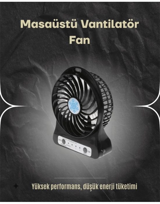 Şarjlı USB Fan – Masaüstü Mini Vantilatör, Taşınabilir, Işıklı, 3 Kademeli, Sessiz