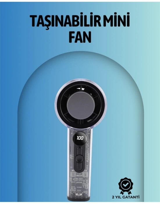 Şeffaf Kasa El Fanı | 5V 2A | 100 Kademeli Hava Akışı | Type-C Girişli