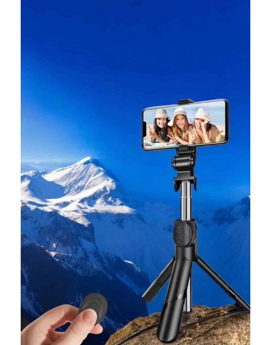Selfie Çubuğu Tripod Kumandalı Telefon Tutucu Siyah