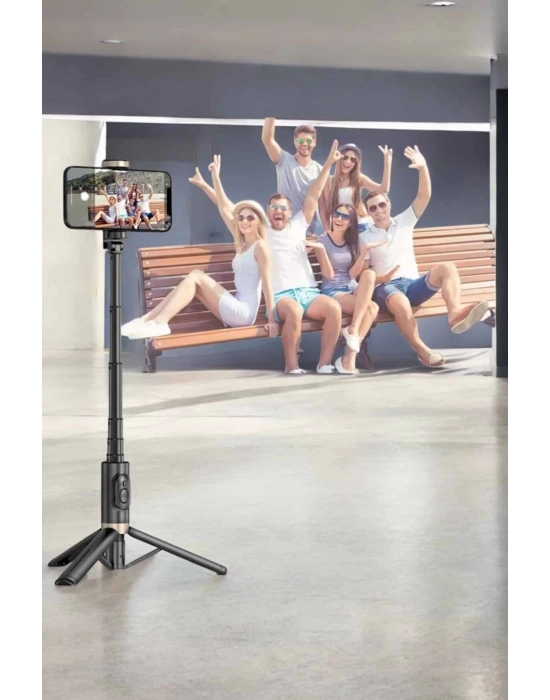 Selfie Çubuğu Tripod Kumandalı Telefon Tutucu Siyah