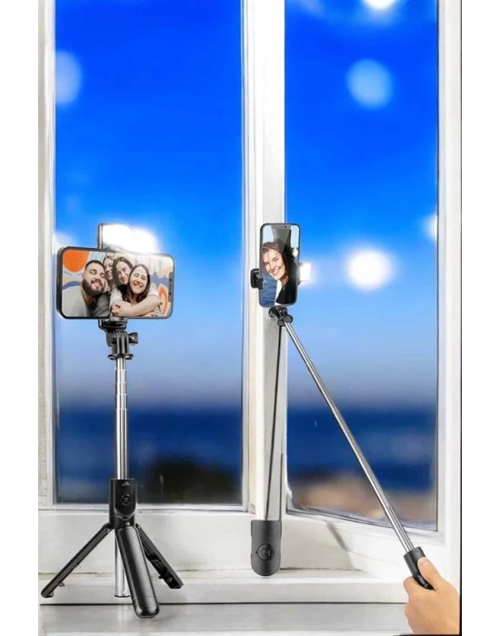 Selfie Çubuğu Tripod Kumandalı Telefon Tutucu Siyah