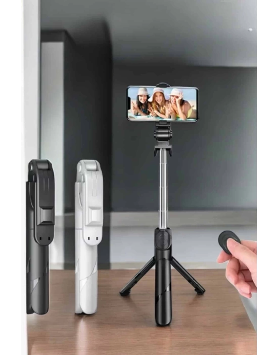 Selfie Çubuğu Tripod Kumandalı Telefon Tutucu Siyah