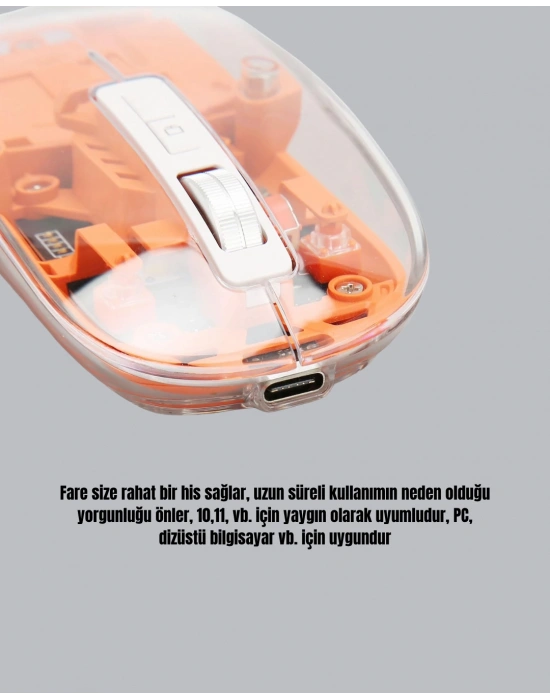 Sessiz ve Ergonomik Kablosuz Fare - 30 Gün Kullanım, 2 Modlu Bağlantı