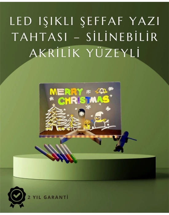 Şık ve Modern LED Pano – Neon Işıklı Silinebilir Akrilik Yazı Tahtası, 7 Renkli Kalem Dahil