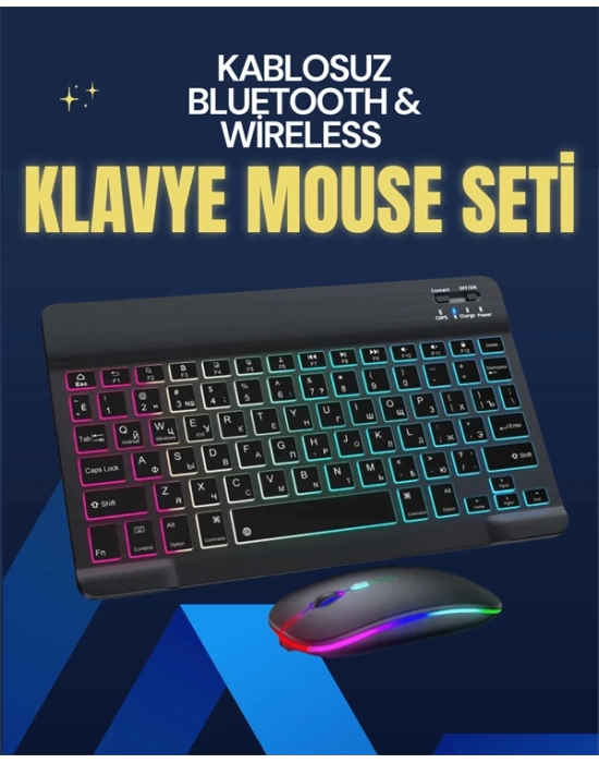 Şık ve Sessiz Tasarımlı Işıklı Klavye Mouse Seti – Şarjlı, Wireless