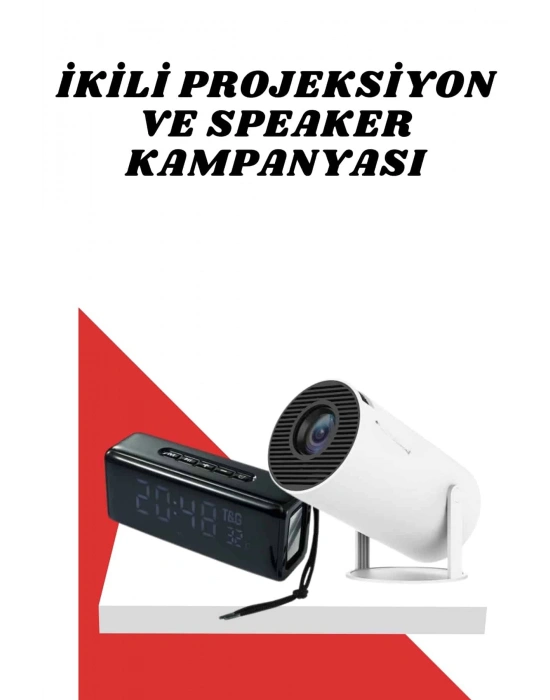 Sinema Projeksiyonu Projektörü ve Dijital Göstergeli Bluetooth Hoparlör Uzun Pil Ömrü HD Kalite