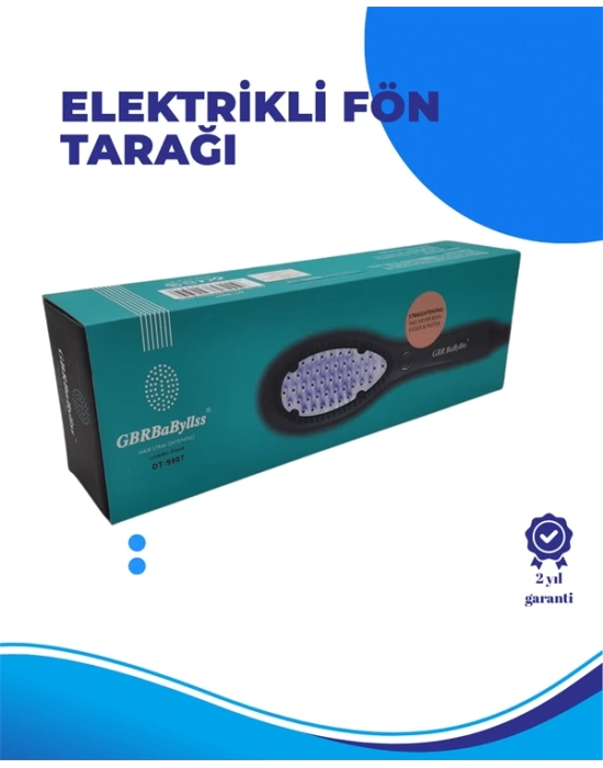 Siyah Renk Seramik Elektrikli Saç Düzleştirici Fırça – 210°C Isı Ayarı