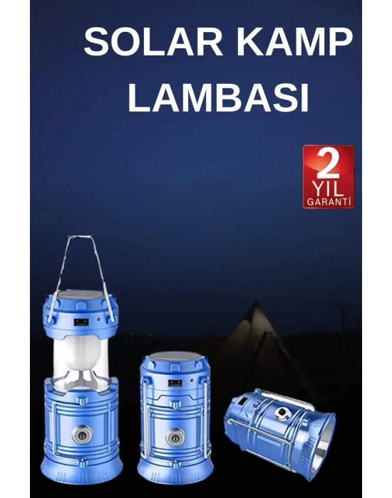 Solar Şarjlı Kamp Lambası Güneş Enerjili Kızaklı Kamp Feneri Çadır Feneri Led Işıldak