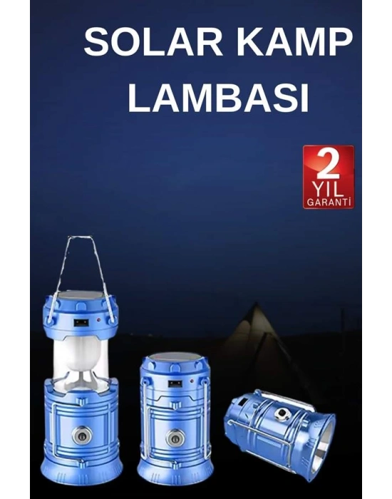 Solar Şarjlı Kamp Lambası Güneş Enerjili Kızaklı Kamp Feneri Çadır Feneri Led Işıldak