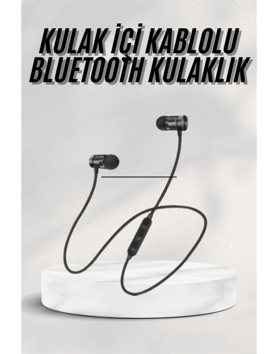 Sports Mıknatıslı Siyah Bluetooth Kulaklık Kablolu Uzun Pil Ömrü