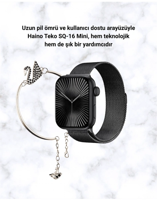 SQ-16 Mini Series 10 Akıllı Saat | Şık ve Hafif Tasarım, 3 Kordon Seçeneği