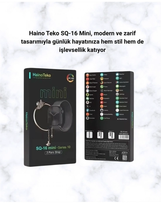 SQ-16 Mini Series 10 Akıllı Saat | Şık ve Hafif Tasarım, 3 Kordon Seçeneği