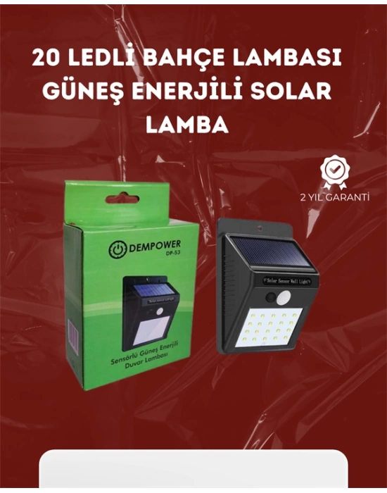 Su Geçirmez 20 LED Solar Aydınlatma | Dış Mekan için PIR Hareket Sensörü ile Akıllı Işık