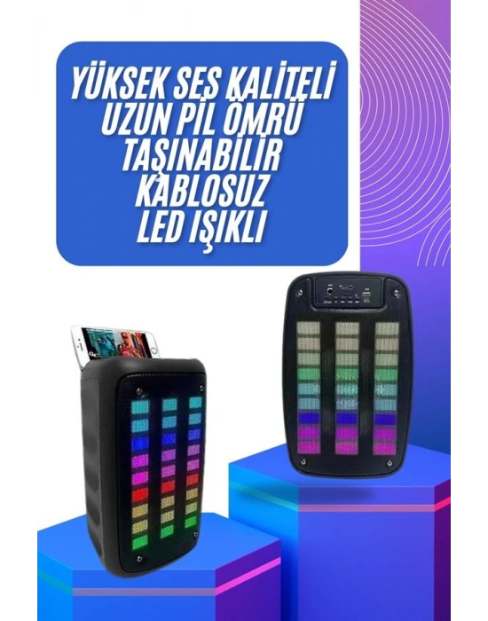 Taşınabilir 6.5 inç LED Bluetooth Kareoke Hoparlör RGB Işıklı Radyolu
