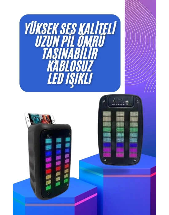 Taşınabilir 6.5 inç LED Bluetooth Kareoke Hoparlör RGB Işıklı Radyolu