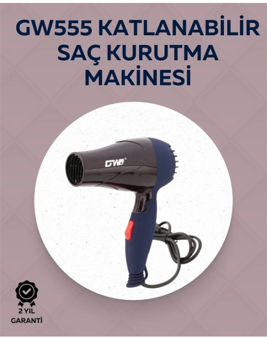 Taşınabilir Katlanabilir Saç Kurutma Makinesi | 1500W Güç, 2 Hız Ayarı, Düşük Gürültü, AB Fişli